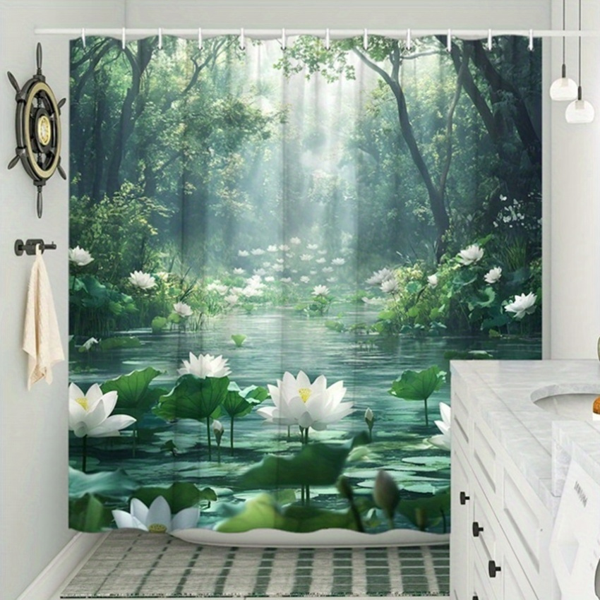Interior Design Zen Style - Lotus Forest Douchegordijn Polyester Gedrukt Woondecoratie
