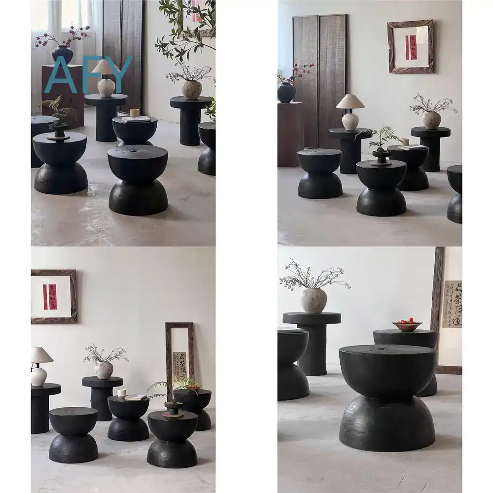 Interior Design Zen Style - Gecarboniseerde houten kruk voor thuisdecoratie voor
