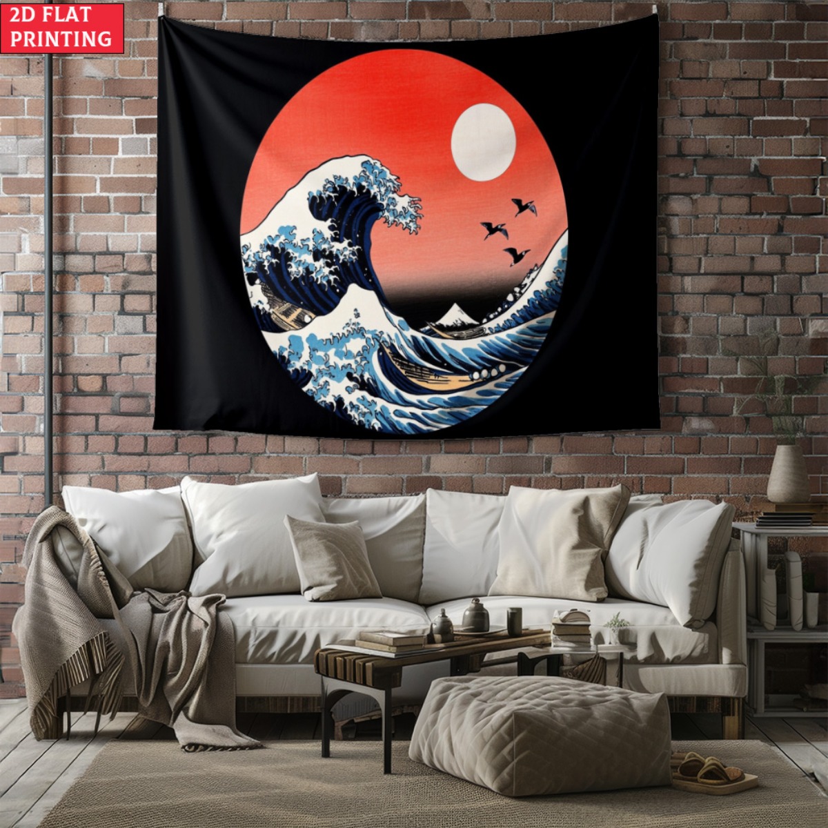 Interior Design Zen Style - ingelijste Japanse Wave Sunset Tapestry Hokusai